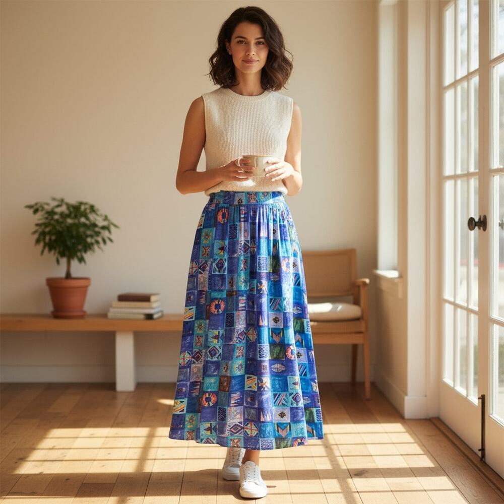 VTG Carole Little skirt 6 petite A line geometric print blue purple new USA made